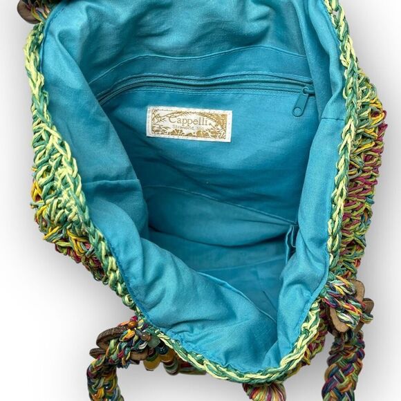 Cappelli Straworld Inc Rainbow Multicolored Boho Straw Woven Shoulder Bag Purse - Picture 8 of 12